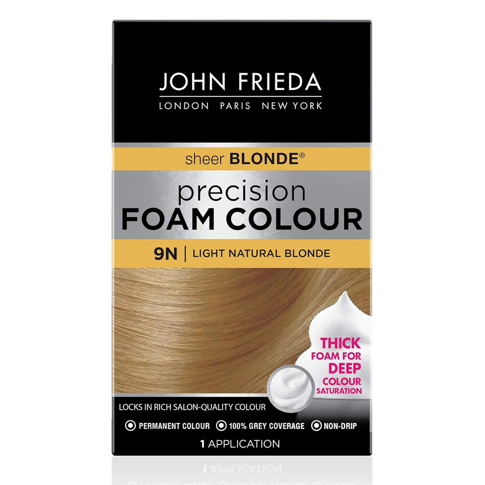 John Frieda Precision Foam Colour, Light Natural Blonde 9N, Full-Coverage Hair Color Kit, Anti-Fade Gray Coverage, Deep Color Saturation Hair Dye, 1 Application