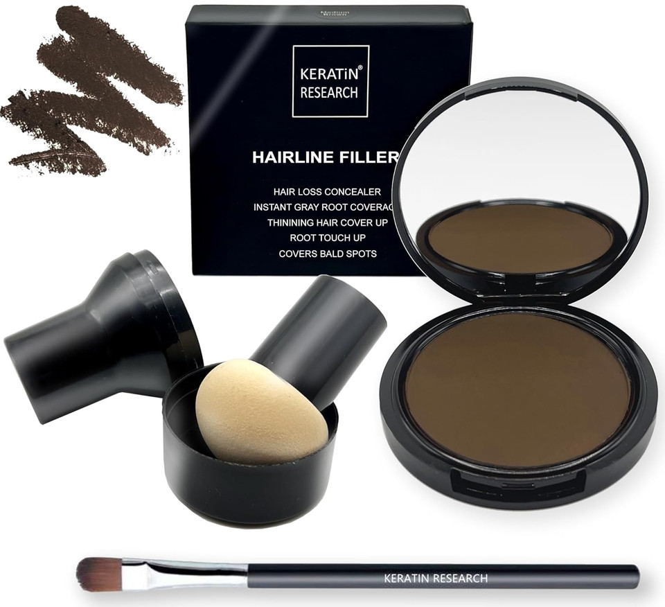 Keratin Research Hairline Filler Unisex Mineral Powder Root Touch-Up Hair Loss Concealer Scalp & Beard Bald Patch Coverage Fibers For Thinning Hair Waterproof Organic Natural Look (Auburn, Xl)