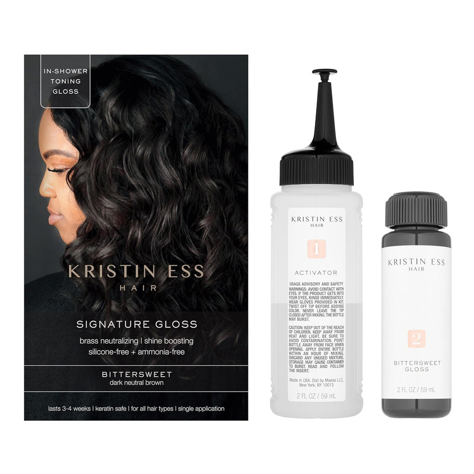 Kristin Ess Dark Brown Hair Dye Gloss Color Treatment In Bittersweet Dark Brunette - 4 Wk Semi Permanent Hair Dye Glaze For Color + Shine - Brightening + Conditioning Gloss Toner For Women - Vegan