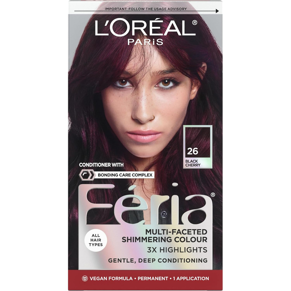 LOreal Paris Feria Multi-Faceted Shimmering Permanent Hair Color, High Intensity Hair Dye For 3X Highlights, 42 Burgundy Blush, 1 Hair Dye Kit