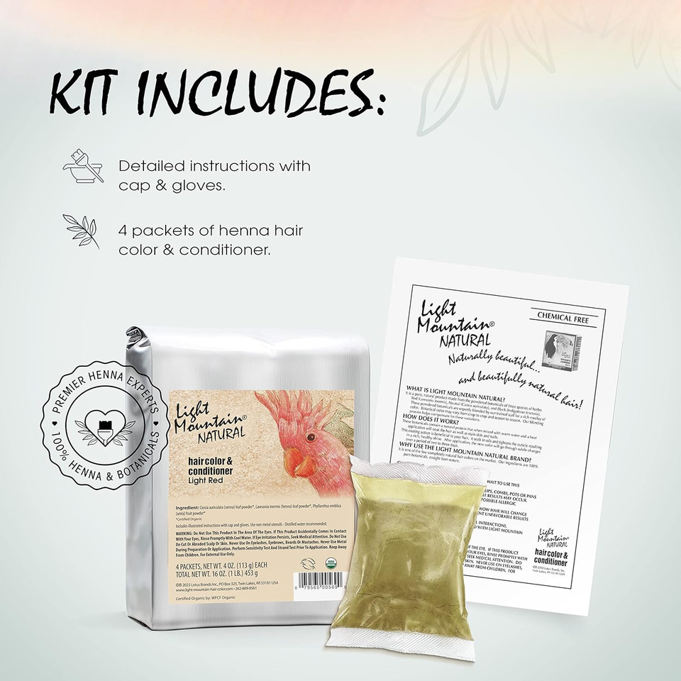 Light Mountain Henna Hair Color & Conditioner - Light Red Hair Dye For Men/Women, Organic Henna Leaf Powder And Botanicals, Chemical-Free, Semi-Permanent Hair Color, 16 Oz Light Mountain Henna Hair Color & Conditioner - Light Red Hair Dye For Men/Women, Organic Henna Leaf Powder And Botanicals, Chemical-Free, Semi-Permanent Hair Color, 16 Oz