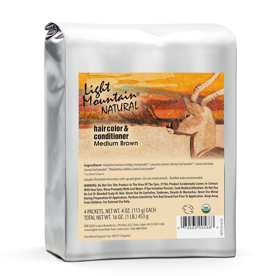 Light Mountain Henna Hair Color & Conditioner - Medium Brown Hair Dye For Men/Women, Organic Henna Leaf Powder And Botanicals, Chemical-Free Semi-Permanent Hair Color, 16 Oz