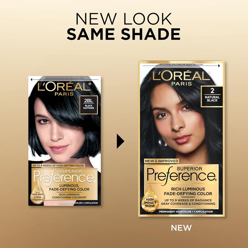 L'Oréal Paris Superior Preference Luminous Fade-Defying Permanent Hair Color, Hair Dye For Up To 9 Weeks Of Radiance, Soft Black 3, 1 Hair Dye Kit