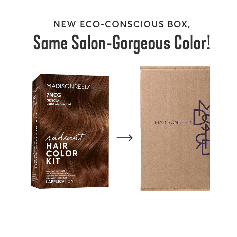 Madison Reed Radiant Hair Color Kit | 7Ncg Light Golden Red (Genova Red) For 100% Gray Hair Coverage | Salon Quality Permanent Hair Dye | Ppd-Free & Ammonia-Free | (Packaging May Vary) 1 Pack
