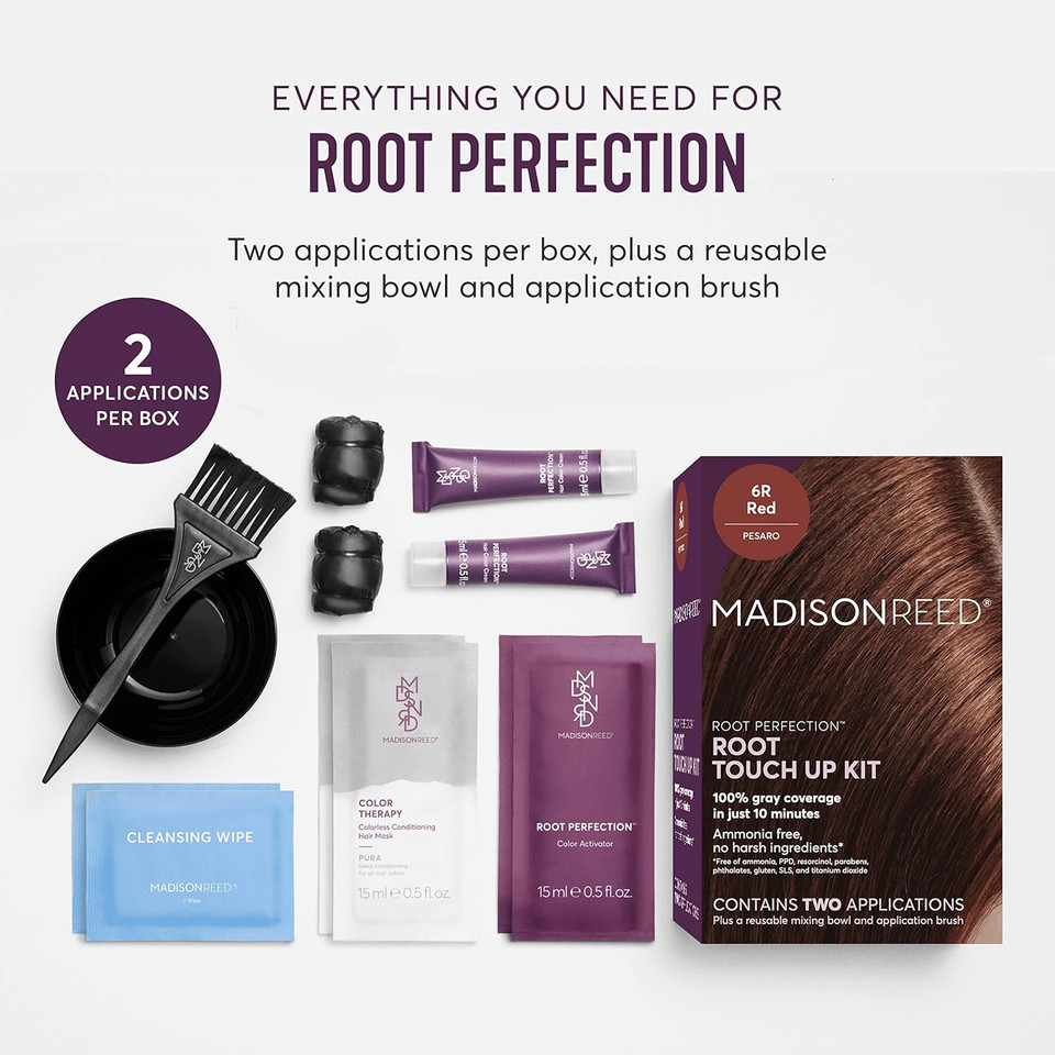 Madison Reed Root Perfection Permanent Root Touch Up, Red 6R Pesaro, 10 Minutes For 100% Gray Root Coverage, Ammonia-Free Hair Dye, Two Applications
