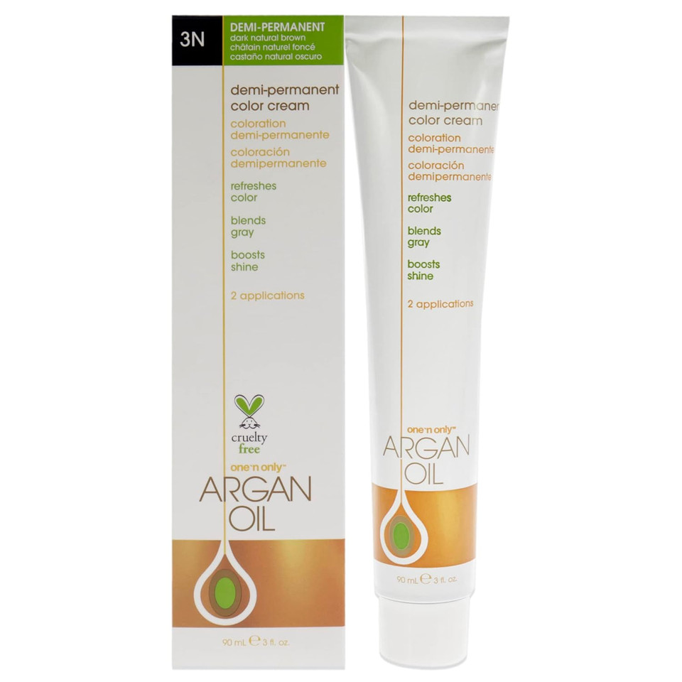 One N' Only Demi Permanent Hair Color - Permanent Hair Dye Made With Argan Oil - Delivers Rich, Accurate Tones With Gray Coverage - Improves Moisture & Elasticity - 3N Dark Natural Brown (3 Oz)