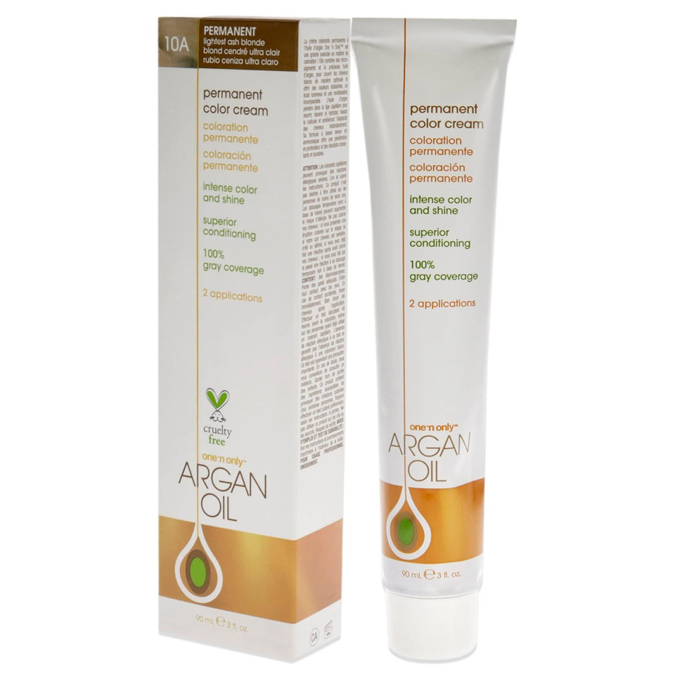 One N' Only Permanent Hair Color - Permanent Hair Dye Made With Argan Oil - Delivers Rich, Accurate Tones With Gray Coverage - Improves Moisture & Elasticity - 10A Lightest Ash Blonde (3 Oz)