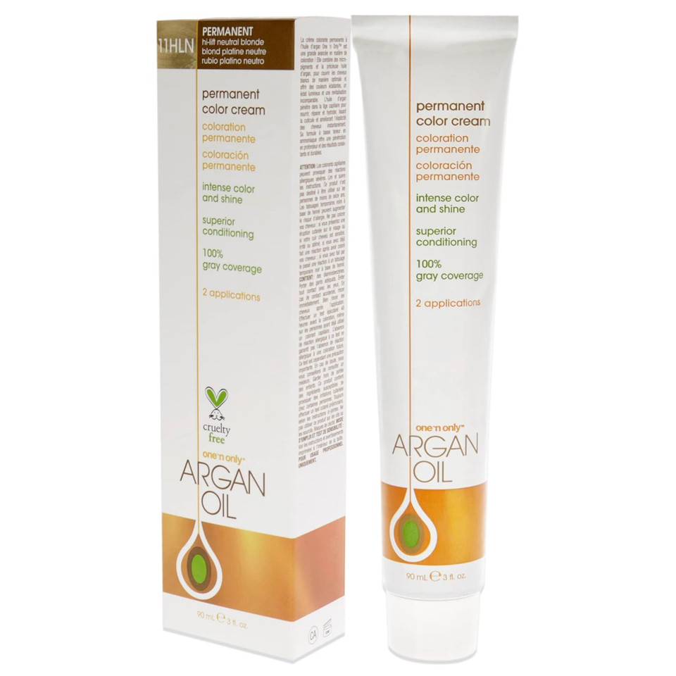 One N' Only Permanent Hair Color - Permanent Hair Dye Made With Argan Oil - Delivers Rich, Accurate Tones With Gray Coverage - Improves Moisture & Elasticity - 11Hln Hi-Lift Neutral Blonde (3 Oz)