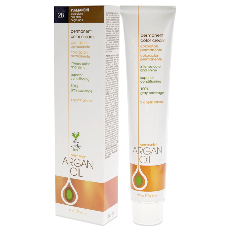 One N' Only Permanent Hair Color - Permanent Hair Dye Made With Argan Oil - Delivers Rich, Accurate Tones With Gray Coverage - Improves Moisture & Elasticity - 2B Blue Black (3 Oz)