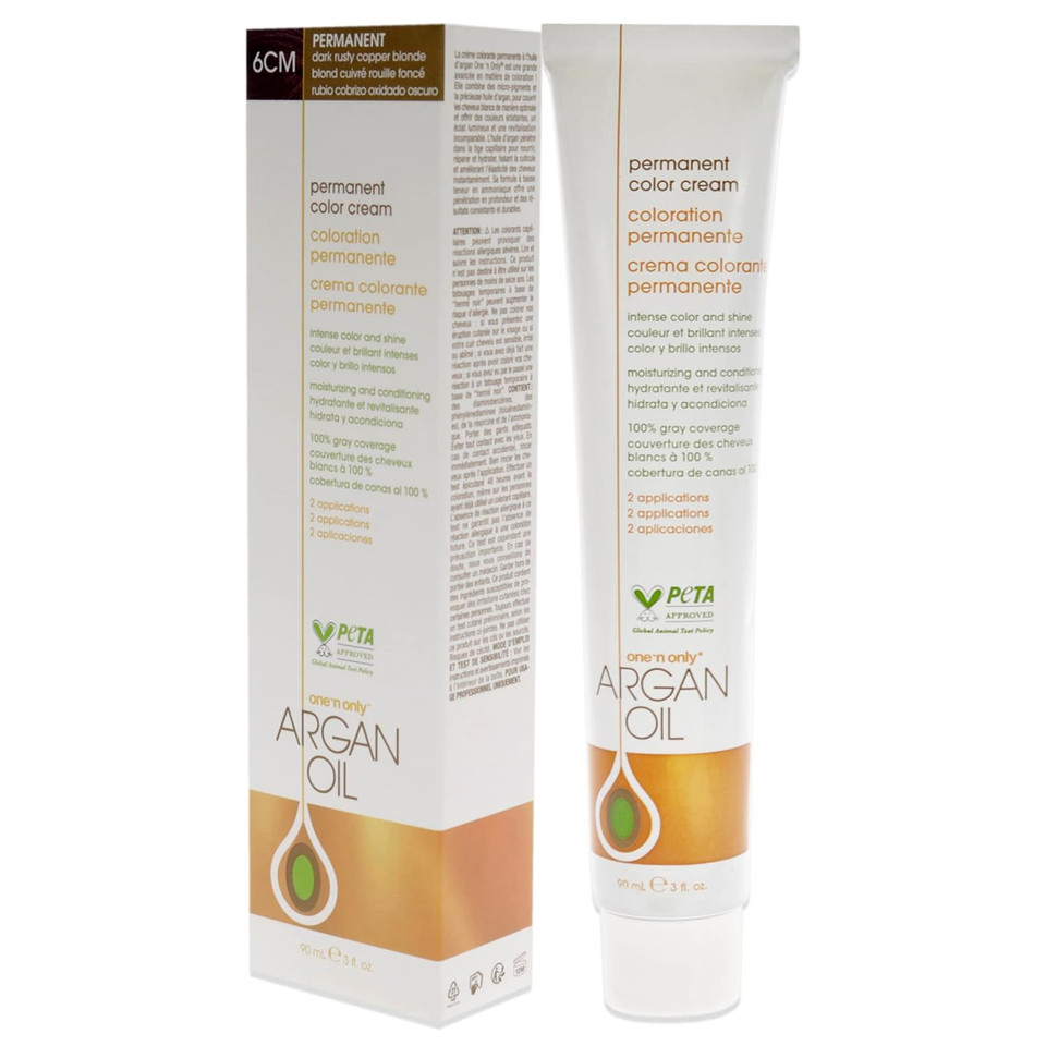 One N' Only Permanent Hair Color - Permanent Hair Dye Made With Argan Oil - Delivers Rich, Accurate Tones With Gray Coverage - Improves Moisture & Elasticity - 6Cm Dark Rusty Copper Blonde (3 Oz)