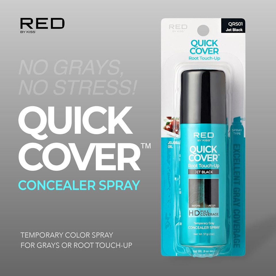 Red By Kiss Quick Cover Root Touch-Up Spray, Waterproof & Smudge-Proof Gray Coverage, Quick-Dry Formula With Jojoba Oil, Lightweight & Travel-Friendly (Darkest Brown, 2Oz)