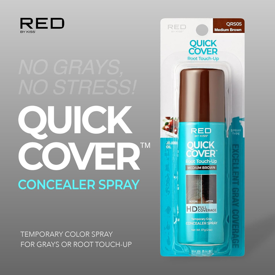 Red By Kiss Quick Cover Root Touch-Up Spray, Waterproof & Smudge-Proof Gray Coverage, Quick-Dry Formula With Jojoba Oil, Lightweight & Travel-Friendly (Light Brown, 2Oz)