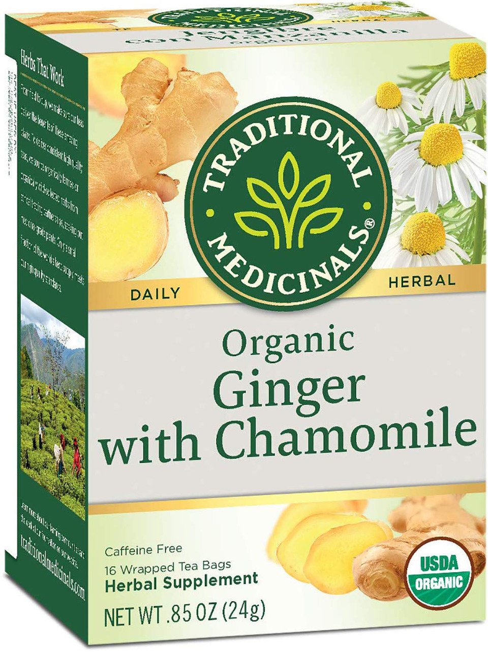 Traditional Medicinals Tea, Organic Ginger & Chamomile, Occasional Nausea & Indigestion Relief, 96 Tea Bags (6 Pack)16 Count (Pack Of 6)