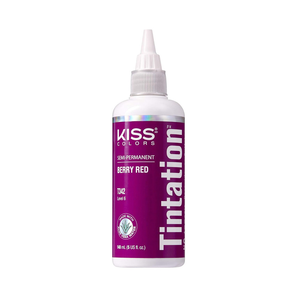 Red By Kiss Tintation Semi-Permanent Hair Color, Aloe Vera Water Based, Argan Oil, Olive Oil, Collagen & Keratin, Long-Lasting Color Dye (Berry Red, 5 Fl Oz)
