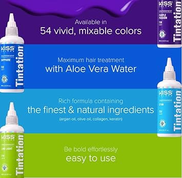 Red By Kiss Tintation Semi-Permanent Hair Color, Aloe Vera Water Based, Argan Oil, Olive Oil, Collagen & Keratin, Long-Lasting Color Dye (Berry Red, 5 Fl Oz)
