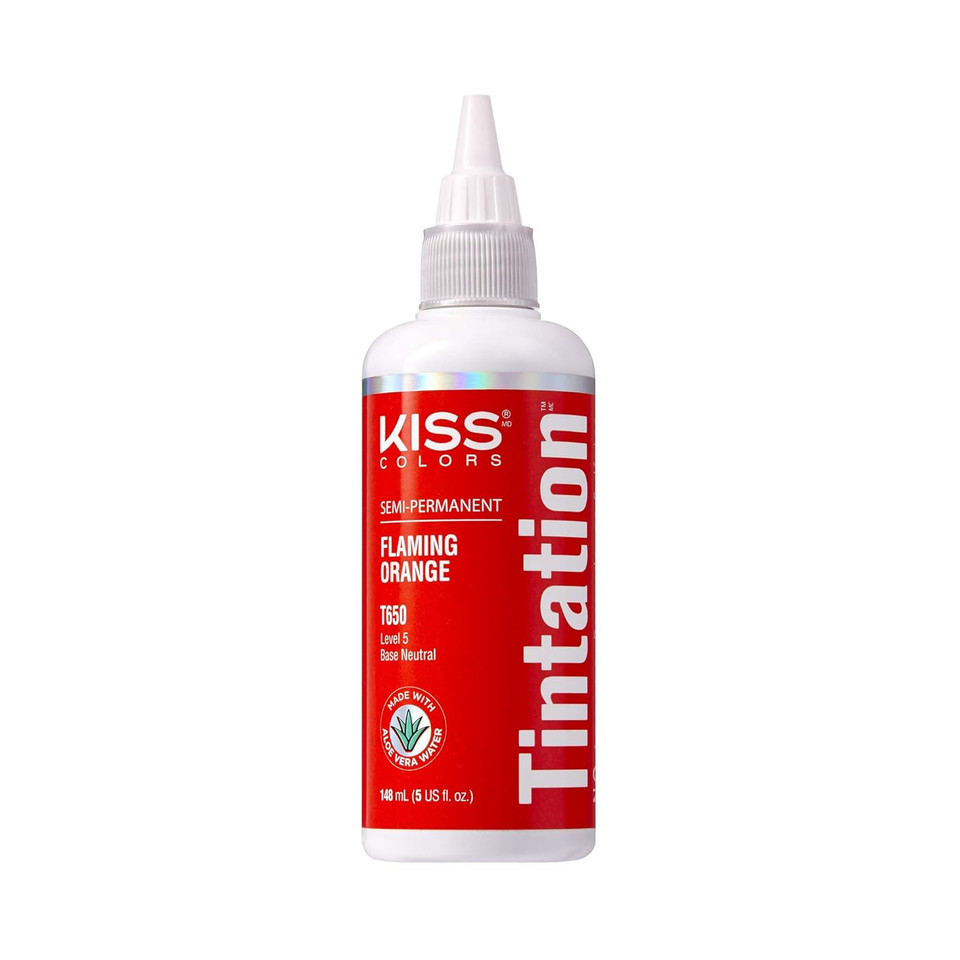 Red By Kiss Tintation Semi-Permanent Hair Color, Aloe Vera Water Based, Argan Oil, Olive Oil, Collagen & Keratin, Long-Lasting Color Dye (Flaming Orange, 5 Fl Oz)