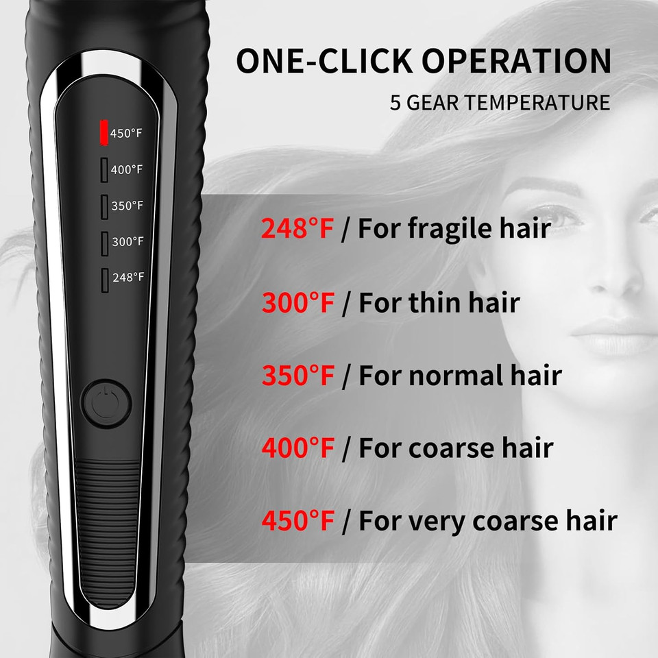 1 1/4 Inch Curling Iron With Clamp Hair Curler Ceramic Coating 7Inch Long Barrel Adjustable Temp Led Display For Long Hair Mch Instant Heat Up To 450°F Professional Curling Wand Dual Voltage