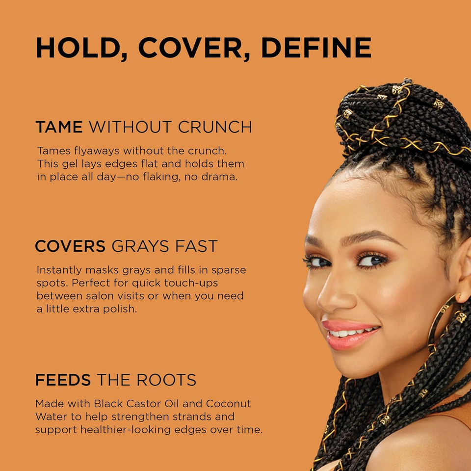 African Pride Black Castor Miracle Hold & Cover Edges Hair Gel With Black Castor Oil & Coconut Water Edge Control For Braids, Locs, Slick Styles & Strong Hold 2.25Oz