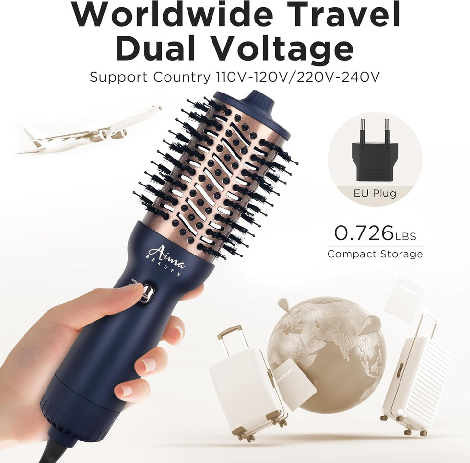 Aima Beauty 4 In 1 Worldwide Travel Hot Air Brush Dual Voltage Blowout Brush Oval Shape 110-120V/220-240V Straightener Blow Dryer Brush Negative Ionic Lock Moisture Gift 360° Swivel Cord Black Aima Beauty 4 In 1 Worldwide Travel Hot Air Brush Dual Voltage Blowout Brush Oval Shape 110-120V/220-240V Straightener Blow Dryer Brush Negative Ionic Lock Moisture Gift 360° Swivel Cord Black