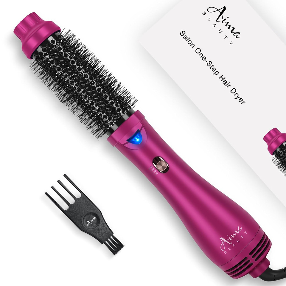 Aima Beauty One Step Hair Dryer & Volumizing Hot Air Brush, Ceramic Straightener Brush, Curler & Hot Comb 4 In 1 Salon Ionic Hair Brush, Rose Pink Aima Beauty One Step Hair Dryer & Volumizing Hot Air Brush, Ceramic Straightener Brush, Curler & Hot Comb 4 In 1 Salon Ionic Hair Brush, Rose Pink
