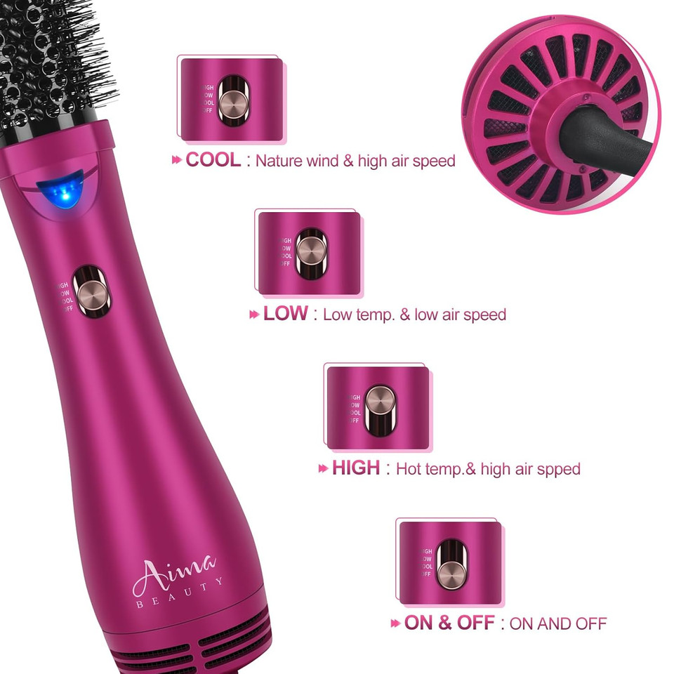 Aima Beauty One Step Hair Dryer & Volumizing Hot Air Brush, Ceramic Straightener Brush, Curler & Hot Comb 4 In 1 Salon Ionic Hair Brush, Rose Pink Aima Beauty One Step Hair Dryer & Volumizing Hot Air Brush, Ceramic Straightener Brush, Curler & Hot Comb 4 In 1 Salon Ionic Hair Brush, Rose Pink