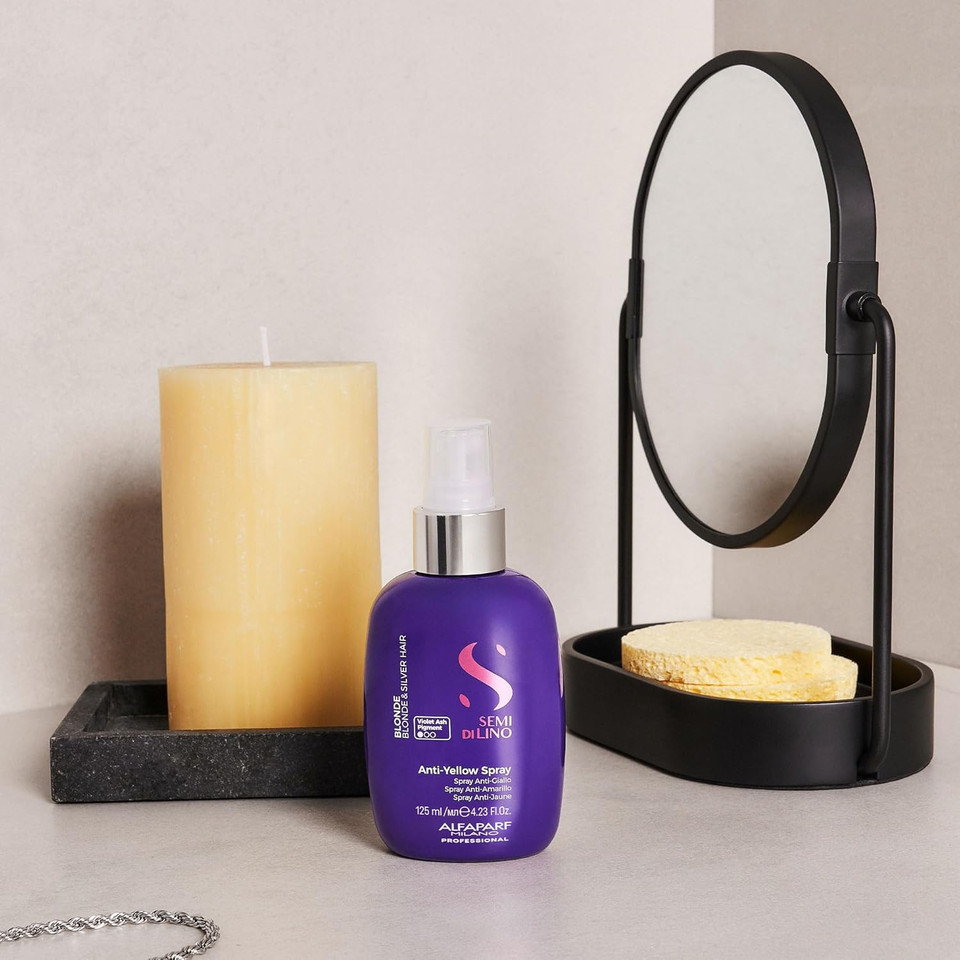 Alfaparf Milano Semi Di Lino Blonde Anti-Yellow Spray For Blonde, Platinum And Silver Hair - Sulfate Free Lightening Spray - Removes Yellow, Brassy Tones - Detangles, Corrects Brassiness (4.4 Fl Oz)