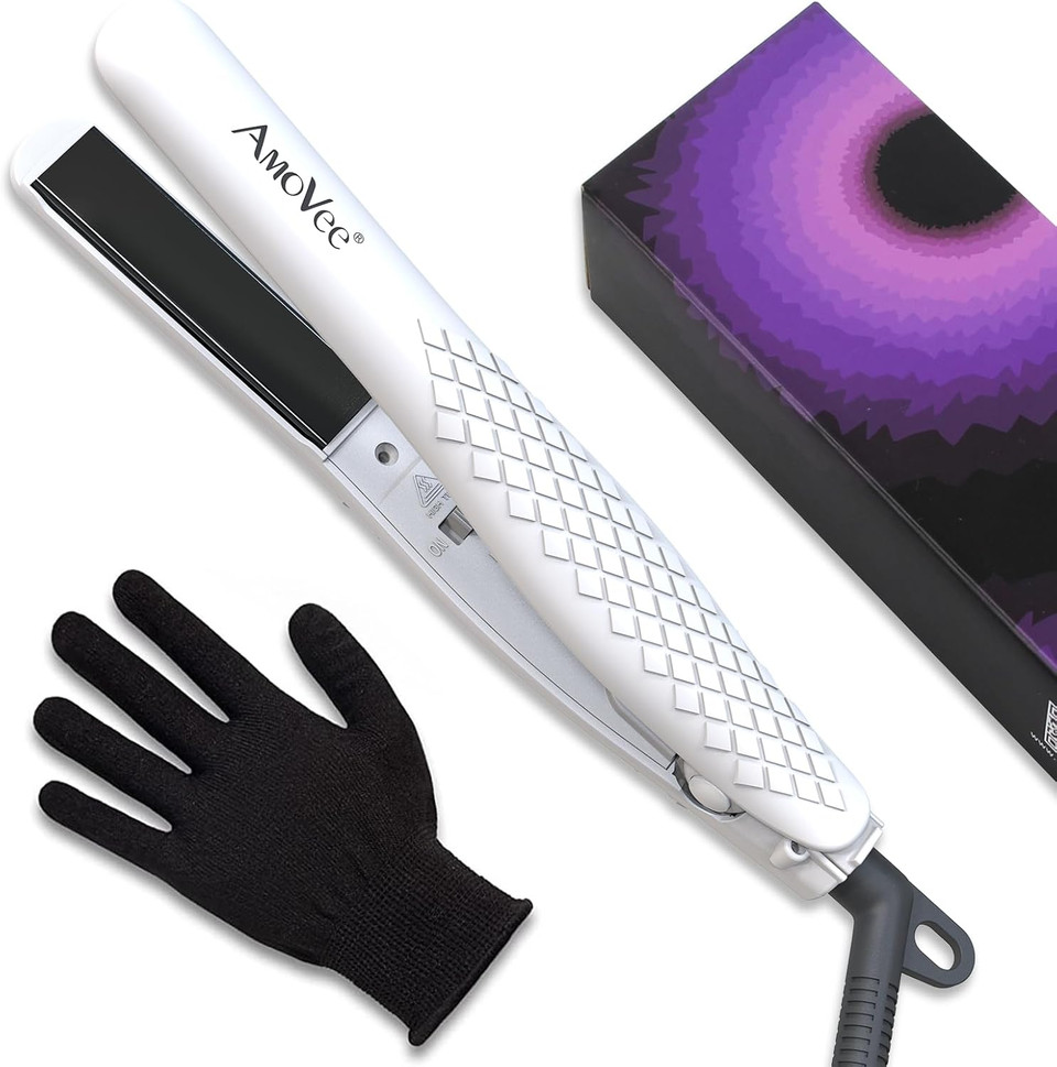 Amovee Mini Portable Flat Iron, Ceramic Tourmaline Dual Voltage Travel Hair Straightener, Small Flat Irons For Short Hair, White
