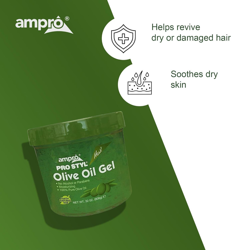 Ampro Pro Styl Protein Styling Gel - Moisturizes And Defines Strands - Helps Protect And Hydrate, Tames And Adds Shine Without Weighing Down Tresses - Alcohol And Paraben Free - Olive - 32 Oz