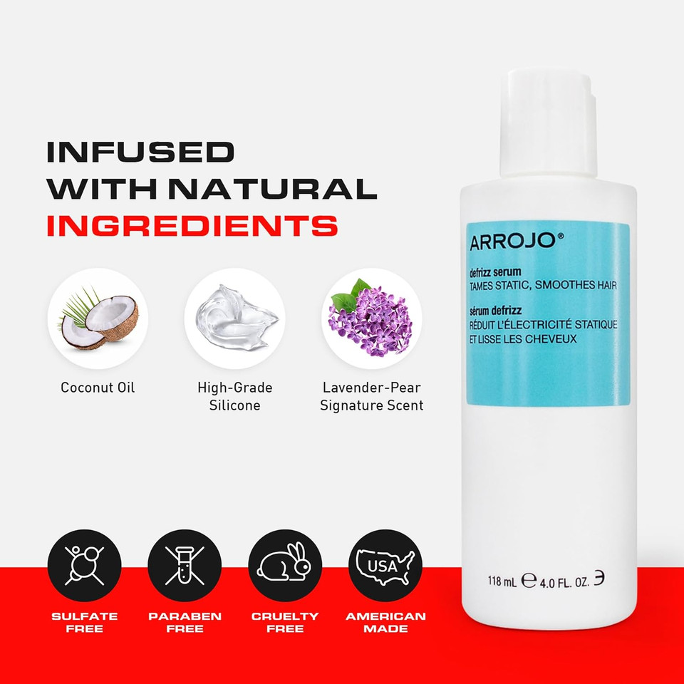 Arrojo Frizz Control Serum, 4Oz  Sulfate & Paraben-Free Hair Serum For Frizzy And Damaged Hair For Men & Women  Lavender-Pear Scented