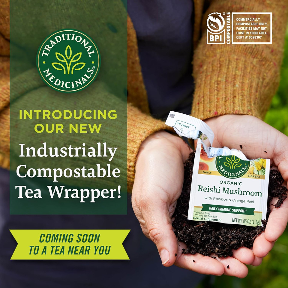 Traditional Medicinals Tea, Organic Resihi Mushroom, Rooibos & Orange Peel, Supports A Healthy Immune System, 96 Tea Bags (6 Pack)