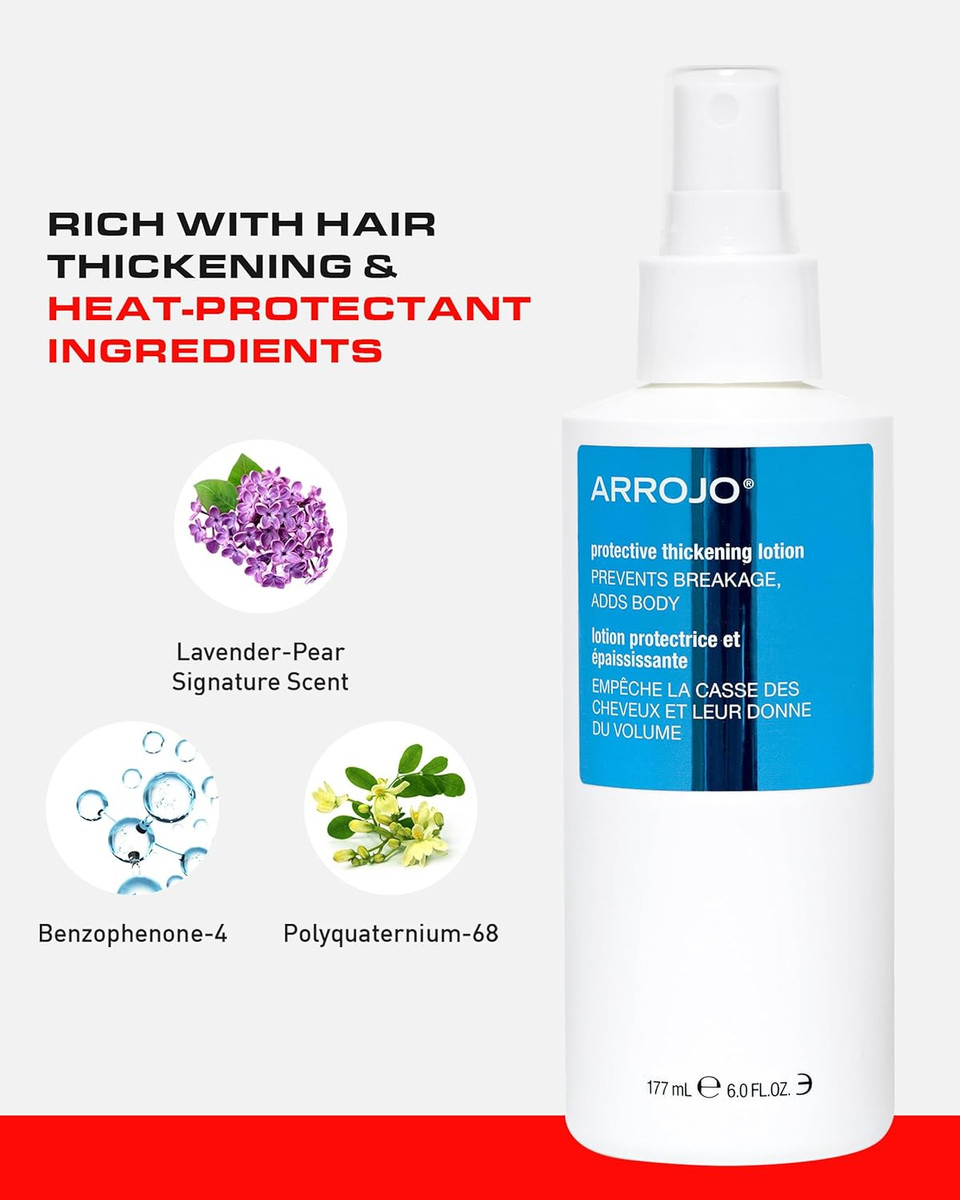 Arrojo Protective Thickening Lotion  Heat Protectant & Blow Dry Spray For All Hair Types  Sulfate & Paraben-Free, Anti Frizz & Uv Protection, 6 Fl. Oz