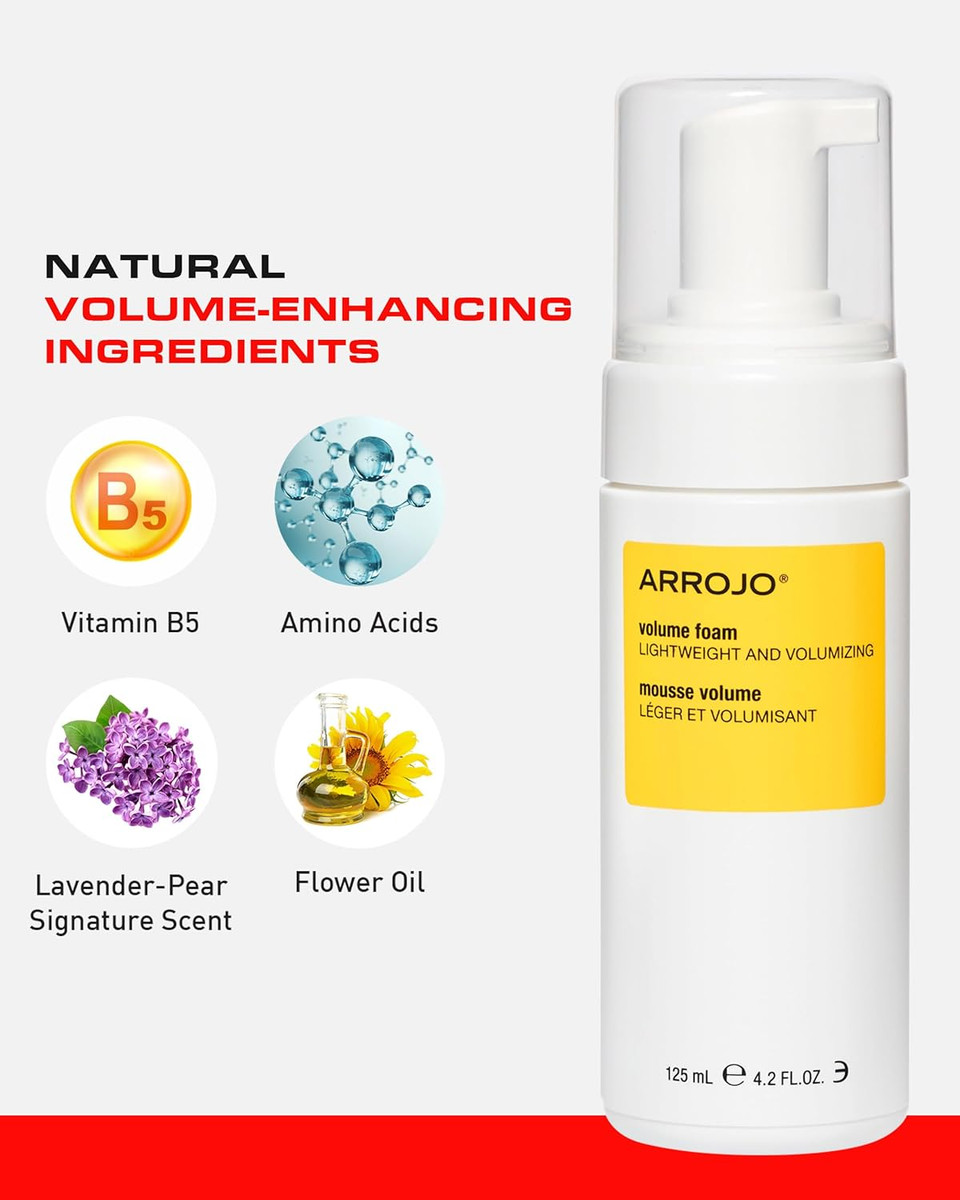 Arrojo Volume Foam Hair Mousse, Lavender-Pear Scent  Sulfate & Paraben-Free Volumizing Mousse For Fine Hair & All Hair Types - Adds Shape, Bounce & Texture, 4.2 Fl. Oz
