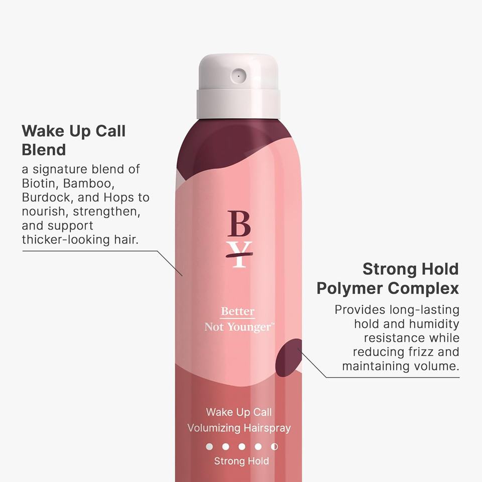 Better Not Younger Wake Up Call Strong Hold Volumizing Hairspray  All-Day Volume & Strong Hold, No Crunch Or Flakes, Humidity Resistant, For Fine Or Thinning Hair  7.6 Oz