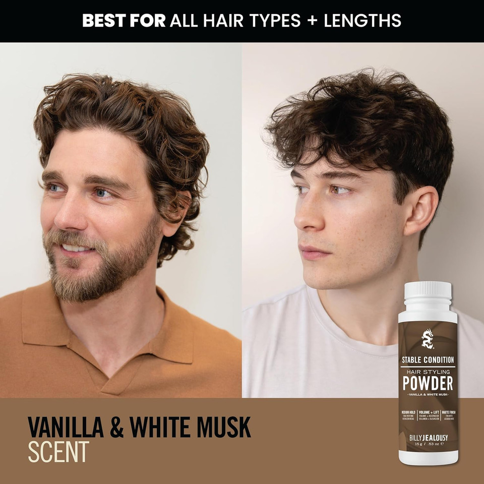 Billy Jealousy Stable Condition Hair Styling Powder  Volume & Texture Powder For Men, Medium Hold, Matte Finish, Vegan, Vanilla & White Musk Scent  Essential Barber Accessories For All Hair Types