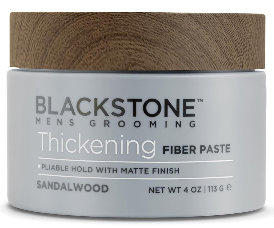 Blackstone Men'S Grooming Thickening Fiber Paste Gel For Hair Styling - Adds Volume With Pliable Hold & Matte Finish | Paraben & Cruelty Free | Made In Usa, Sandalwood (4 Oz)