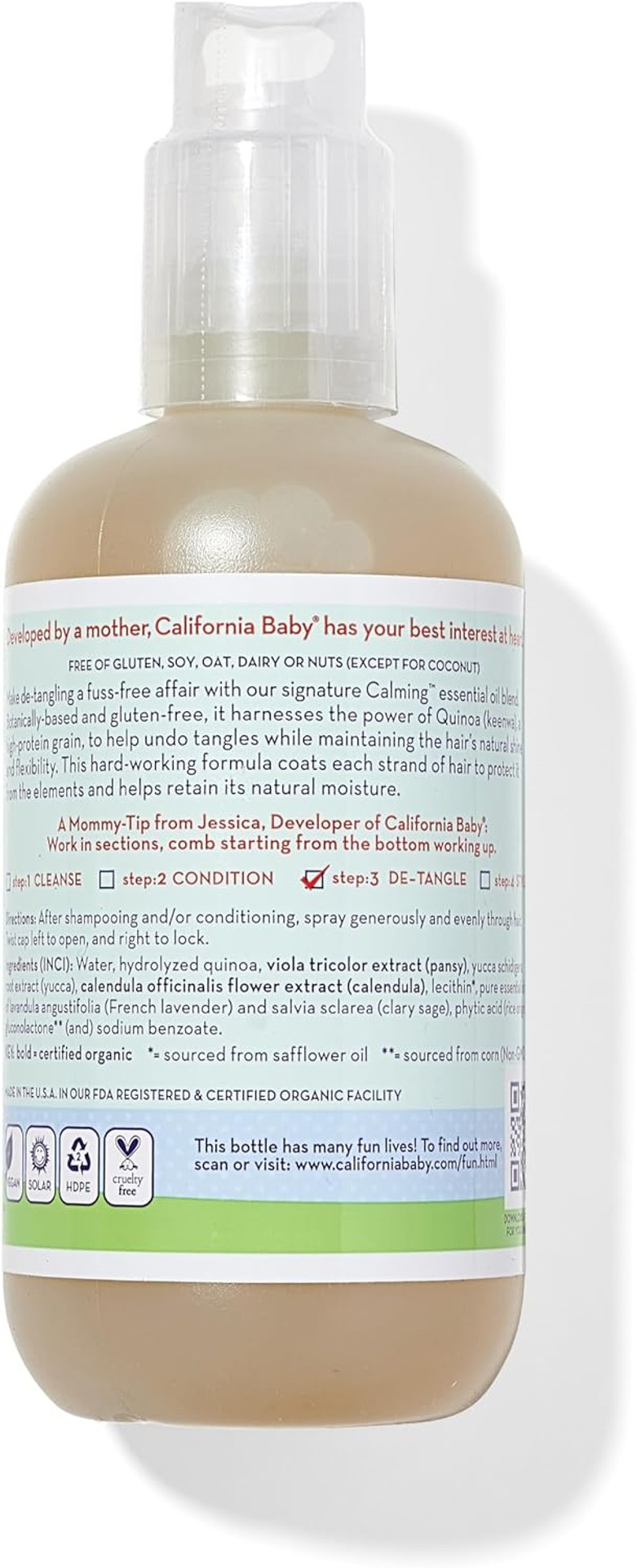 California Baby Calming Detangler Spray | Plant-Based | Detangles Hair & Adds Shine | Light Lavender Scent | Allergy-Friendly | Gentle Leave In Conditioner Spray | 251 Ml / 8.5 Fl. Oz