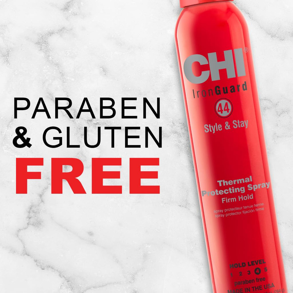 Chi 44 Iron Guard Style & Stay Firm Hold Protecting Spray, Heat Protectant & Hairspray For A Long-Lasting Hold, Sulfate & Paraben-Free, 10 Oz