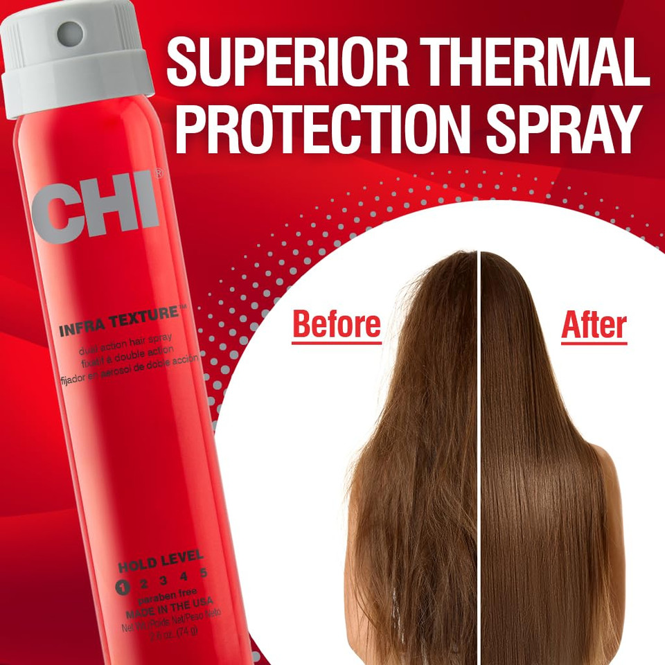 Chi Infra Texture Dual Hair Spray, For Shine, Movement & Texture, Suitable For All Hair Types, Sulfate & Paraben-Free, 2.6 Oz