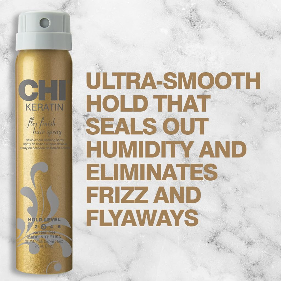 Chi Keratin Flex Finish Hair Spray, Lightweight Spray For Long-Lasting, Smooth Styling, Eliminates Frizz & Flyaways & Seals Out Humidity, 2.6 Oz