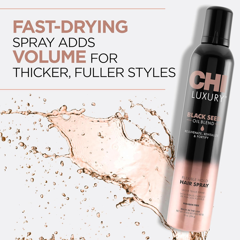 Chi Luxury Black Seed Oil Flexible Hold Hairspray, Adds Hair Texture & Volume, Natural Hold, Sulfate, Paraben & Gluten-Free, 10 Oz