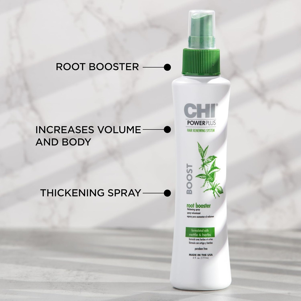 Chi Powerplus Root Booster Thickening Spray, Volumizing Hair Mist For Thicker-Looking Styles, Increases Volume With A Touchable Feel, 6 Oz