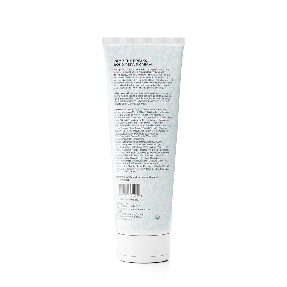 Curls Pump The Breaks Hair Repair & Moisturizing Cream - 7.5 Fl Oz, Bond Repair Treatment For Curly & Wavy Hair, Frizz Control, Deep Hydration & Damage Protection