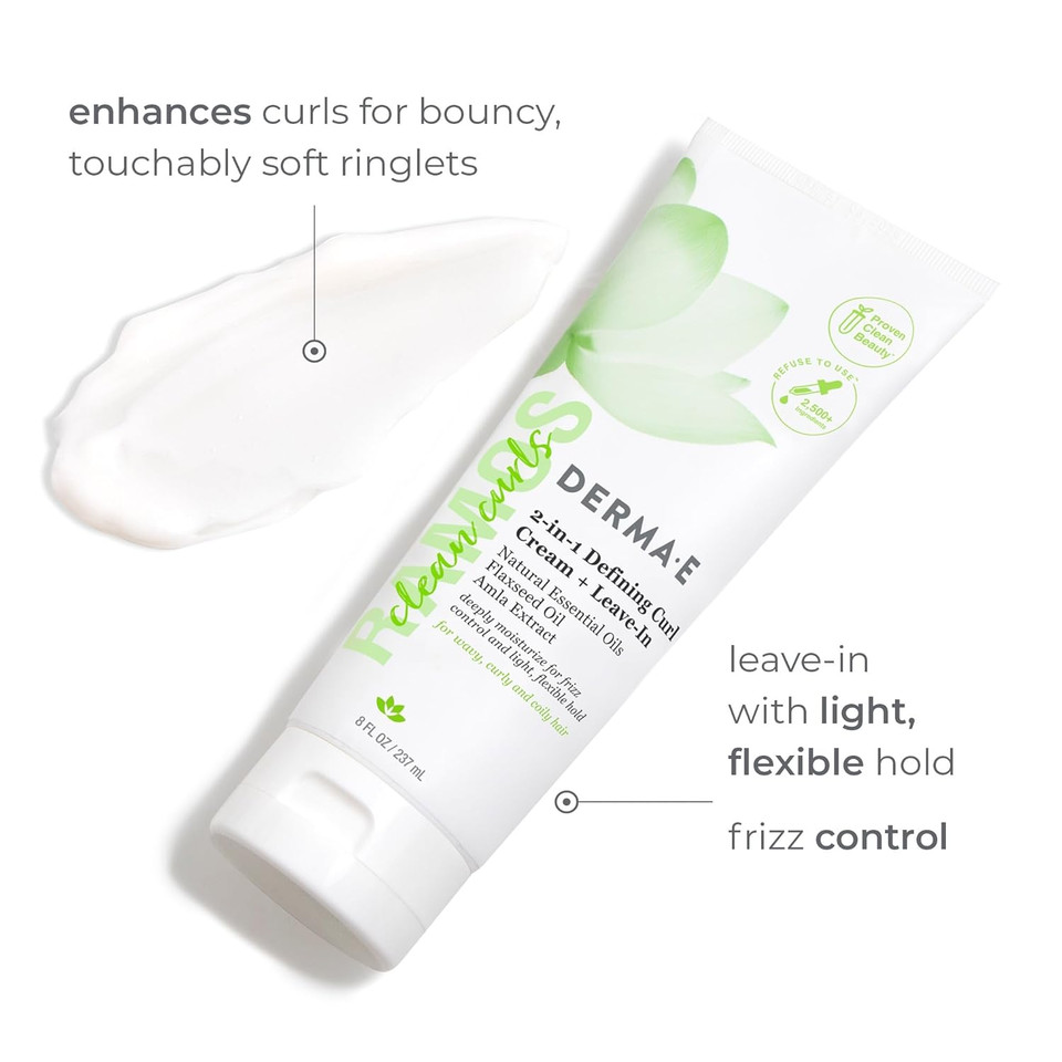 Derma E Ramos 2-In-1 Defining Curl Cream + Leave-In, 8Fl Oz