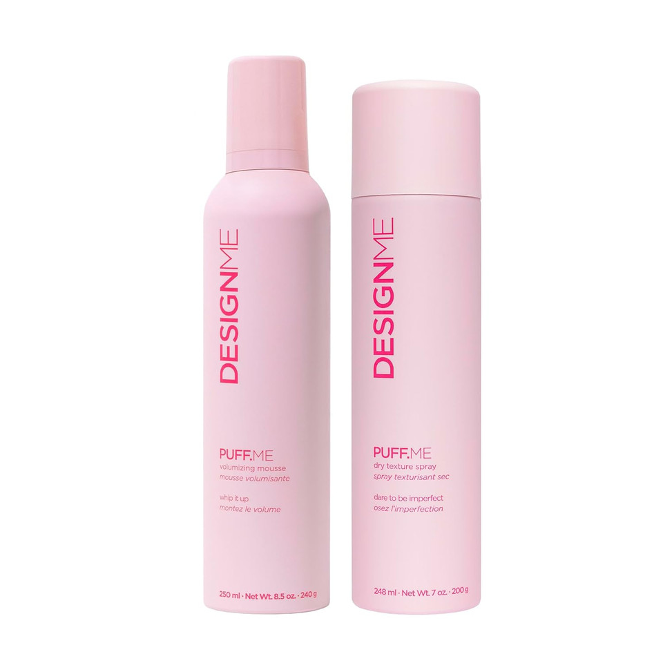 Design.Me Puff.Me Volumizing Spray & Volumizing Mousse For Curly Hair Bundle | 7-Oz Dry Texture Spray For Hair & 8.5-Oz Curly Hair Mousse | Color-Safe, Flexible-Hold Hair Texture Spray & Mousse