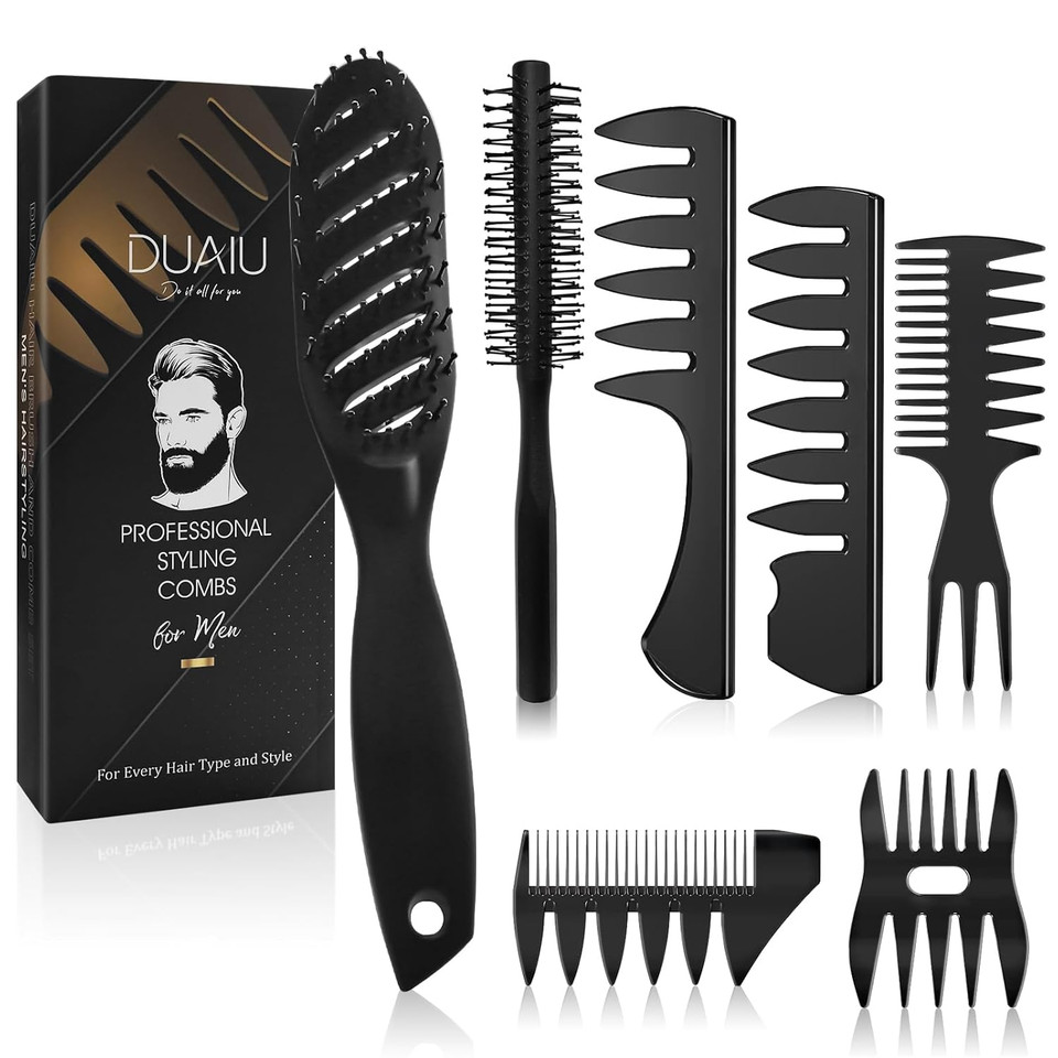 Duaiu 3Pcs Hair Styling Comb Set For Men, With Barber Accessories 3 In 1 Fish Tail Bone Shape Comb, Wide Tooth Comb, Texture Comb For Slicked-Back, Quiff, Pompadour, Fauxhawk, Undercut