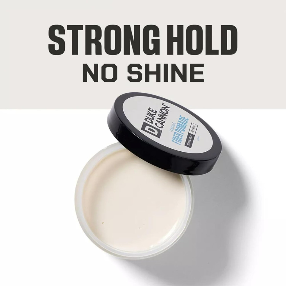 Duke Cannon Flexible Fiber Pomade  4.6 Oz  Strong Hold, No Shine, Water-Based For Easy Washout, Adds Texture & Volume For Shorter Hairstyles