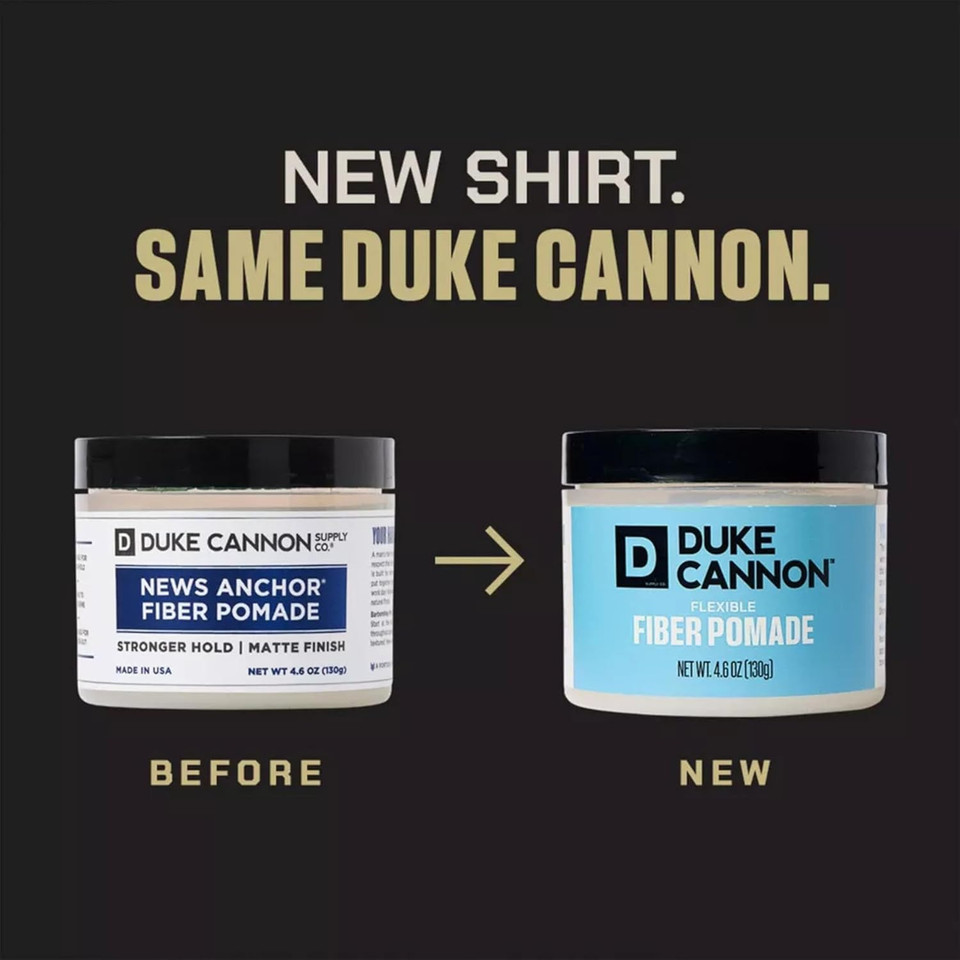 Duke Cannon Flexible Fiber Pomade  4.6 Oz  Strong Hold, No Shine, Water-Based For Easy Washout, Adds Texture & Volume For Shorter Hairstyles