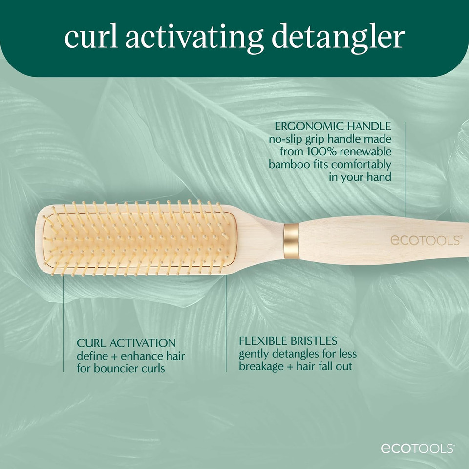 Ecotools Curl Activating Detangler Hairbrush, Gently Detangle Wet Hair, Style, Define, & Enhance Curly & Wavy Hair, Less Hair Breakage & Fall Out, Renewable Bamboo, Vegan & Cruelty-Free, 1 Count