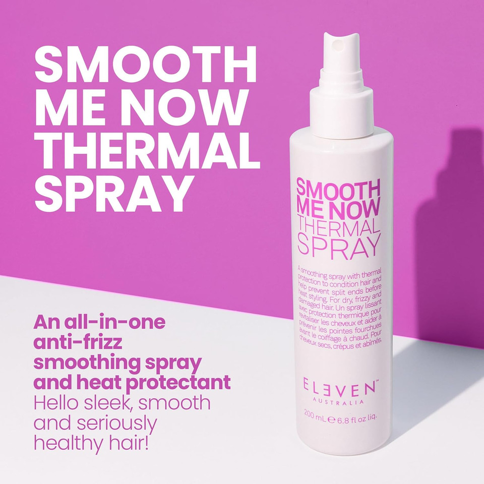 Eleven Australia Smooth Me Now Thermal Spray - For Heat Protection, Anti-Frizz, Adds Shine & Softness, Lightweight Formula - 6.8 Fl Oz