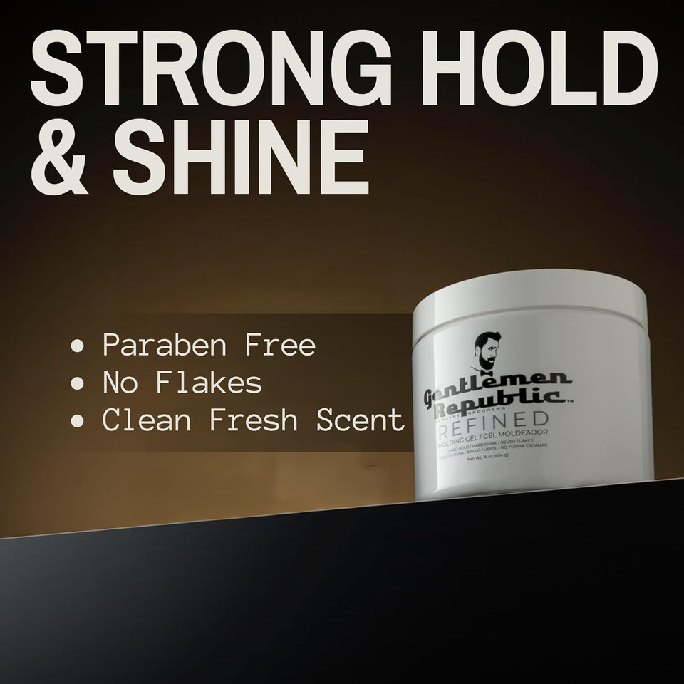 Gentlemen Republic 32Oz Refined Hair Gel For Men - Provides 24 Hour High Hold & Shine - Premium Mens Hair Styling Products With No Beeswax, Alcohol, Parabens & Humidity Resistant